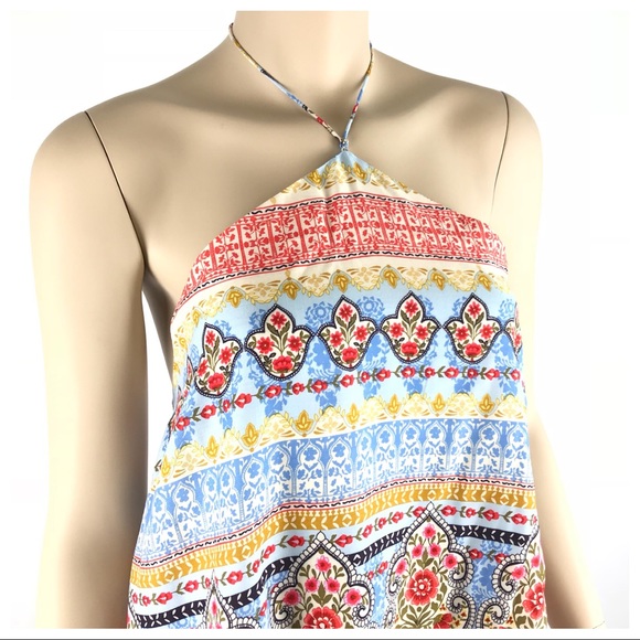 Floral Tribal Medallion Halter Tie Boho Sundress - Picture 3 of 8